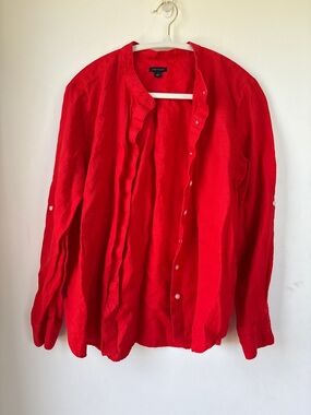 Ann Taylor Red Linen Button-Front Shirt